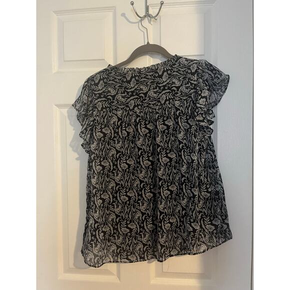 LC Lauren Conrad Ruffle short sleeve Blouse | Navy Pattern | Medium - Picture 2 of 2